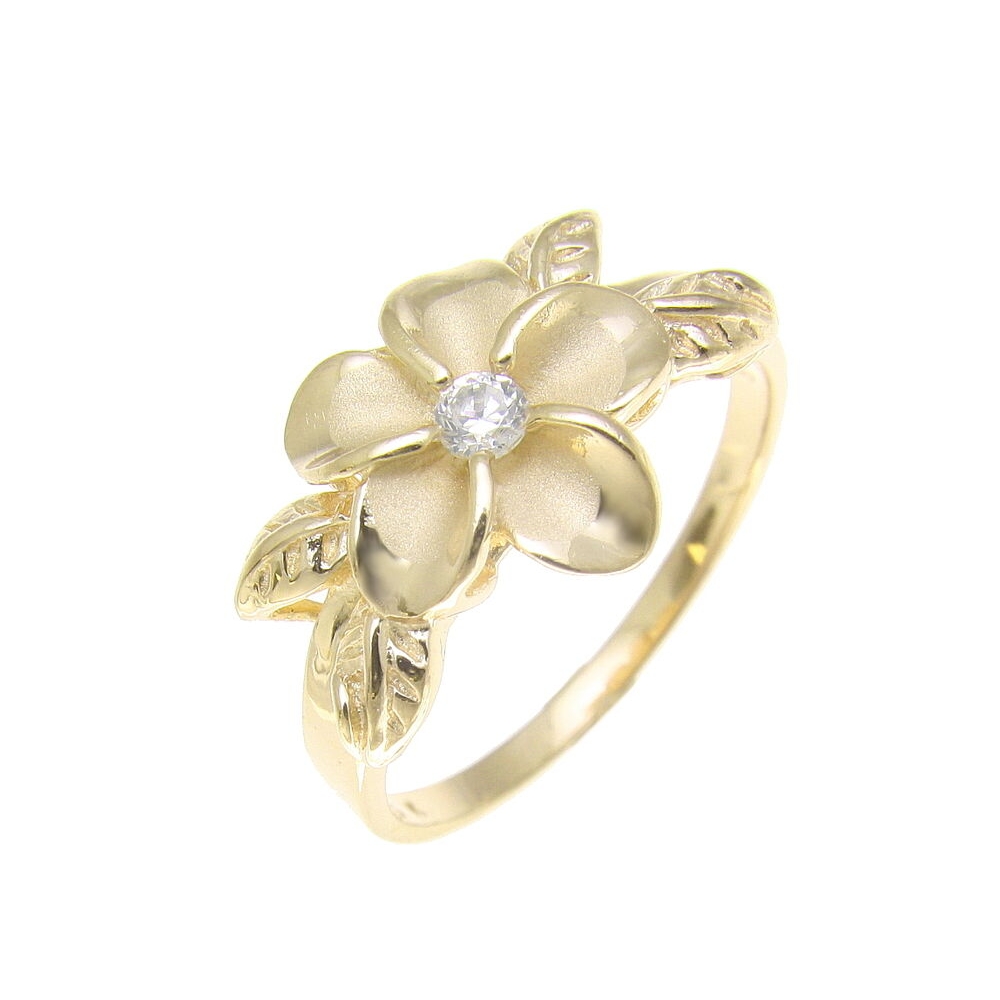 Manufacture gemstone cubic zirconia fashion jewelry satin matte plumeria hawaiian ring