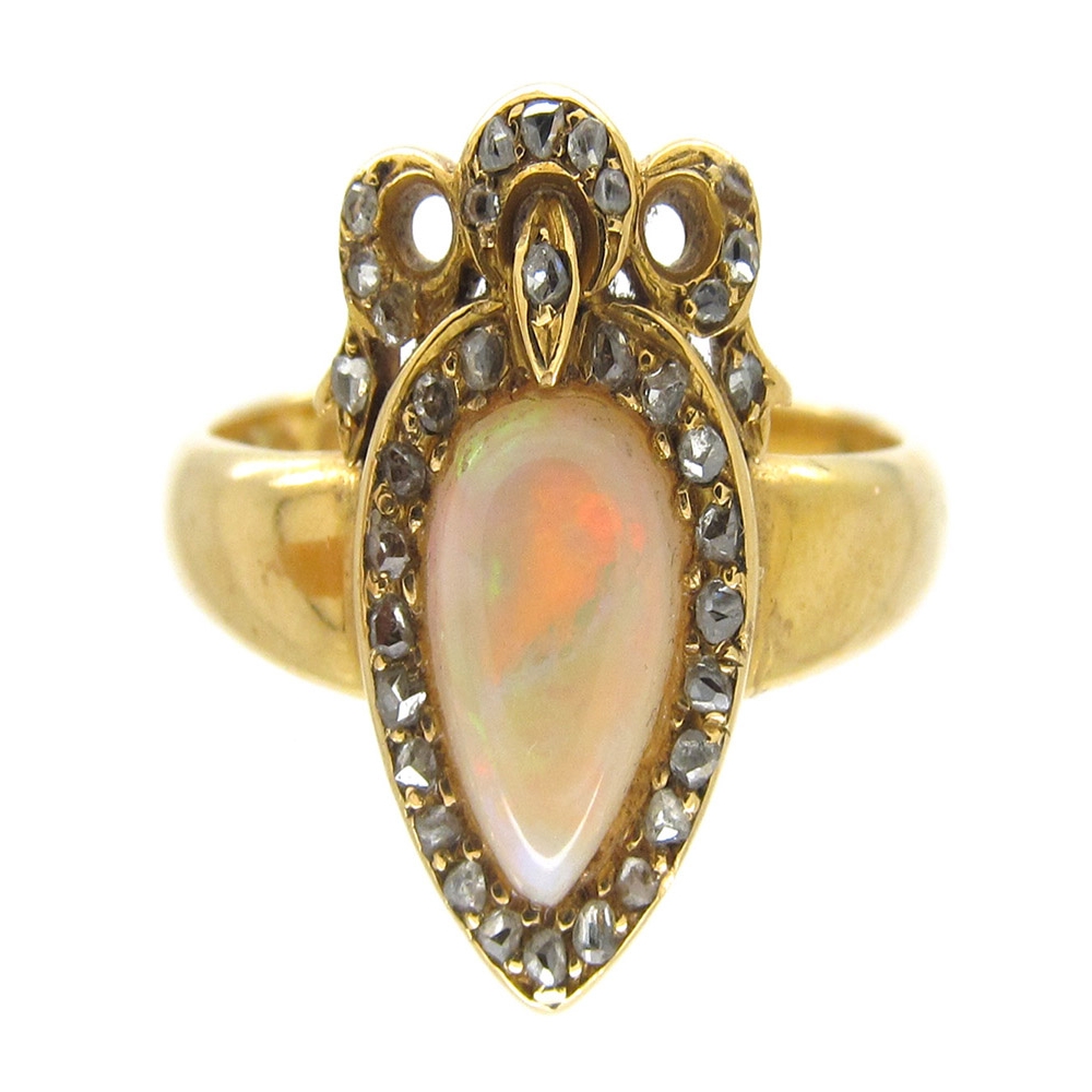Gemstone rings cubic zirconia white fire opal real gold plated 925 sterling silver jewelry ring