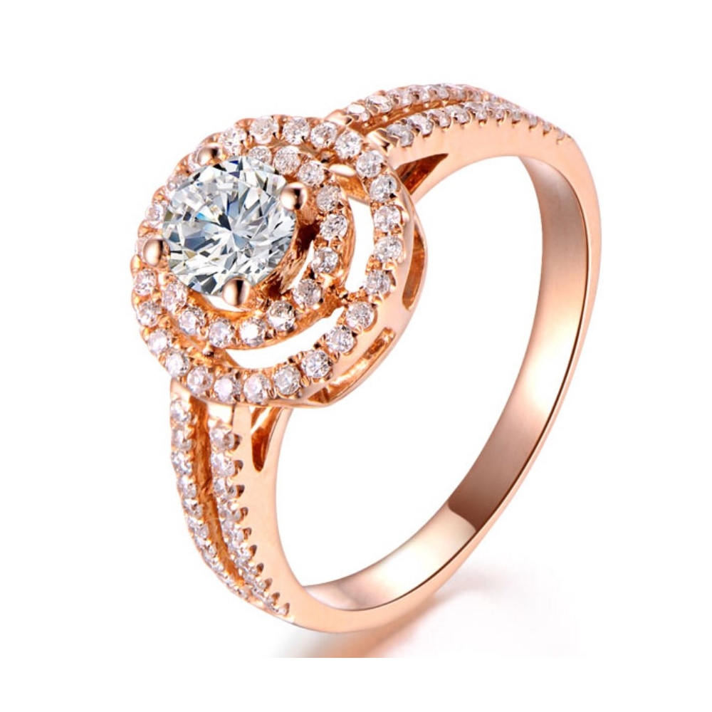 Custom high quality jewelry women rings moissanite 5A cubic zircon halo rose gold wedding ring