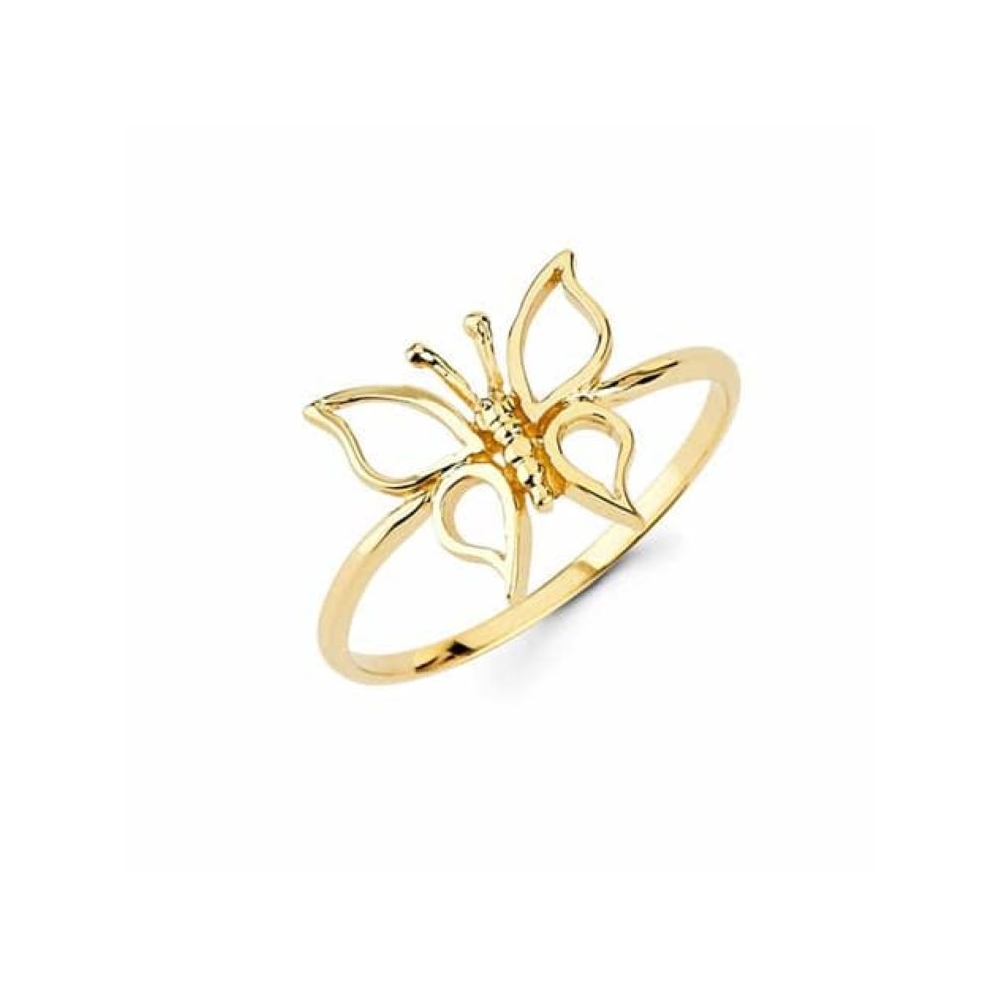 Manufacture real 18k 14k gold plated women jewelry simple fashion design hollow butterfly ring