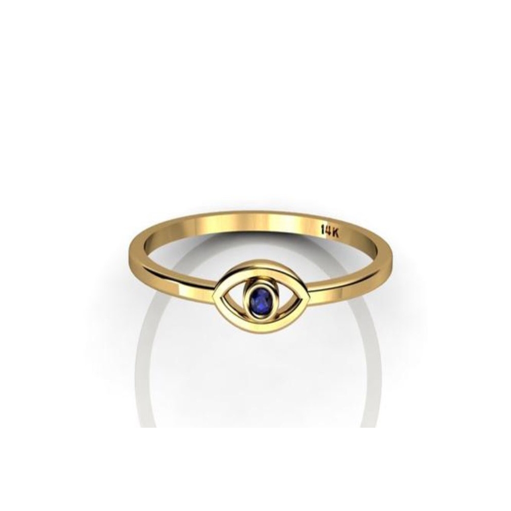 Custom fine jewelry high quality dark blue gemstone jewelry real solid 14k gold evil eye ring