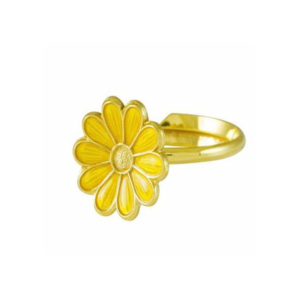 Women jewelry fashion design adjustable finger rings custom gold color enamel floral daisy ring