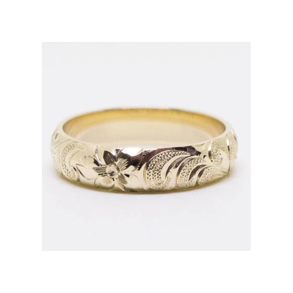 Customized real 14k gold plated fashion jewelry engraved handmade plumeria Hawaiian ring