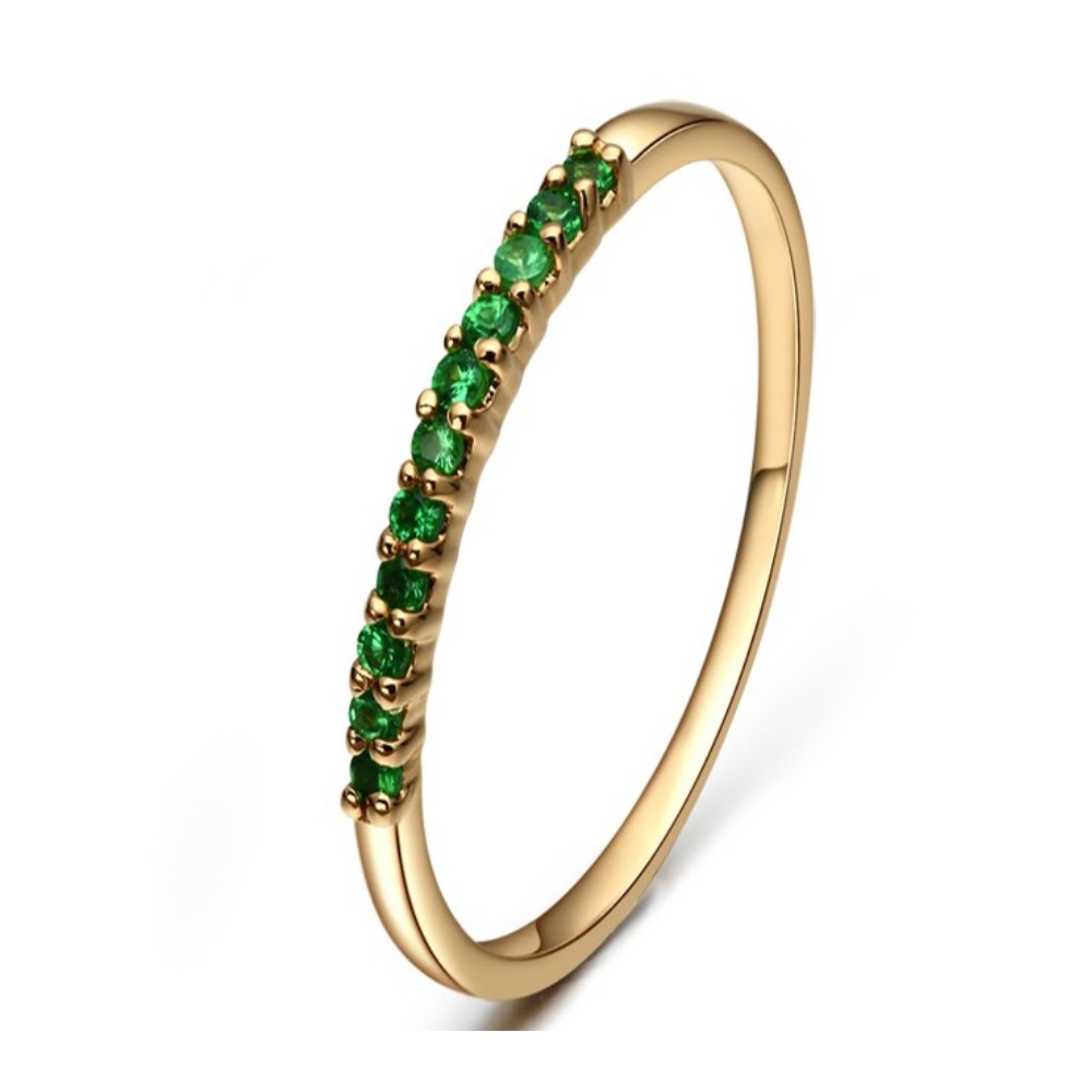 Real 18k gold plated rings stackable women eternity half green cubic zirconia peridot gemstone ring