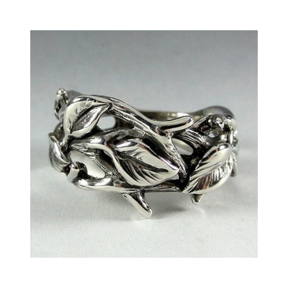 Custom unique design vintage oxidization tree branch leaf twig band ring 925 sterling silver ring
