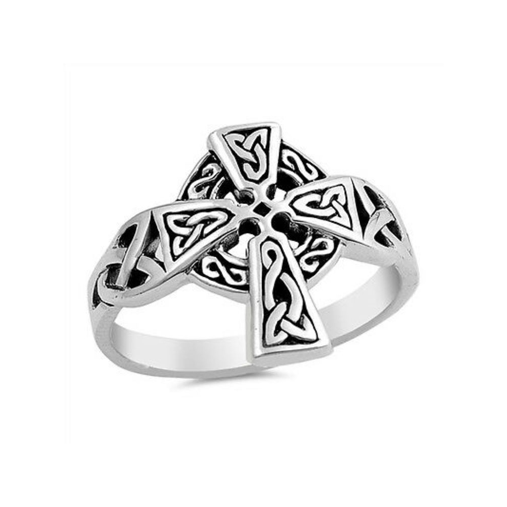 Manufacture high quality jewelry vintage oxidized black antique celtic knot silver jewelry ring cross