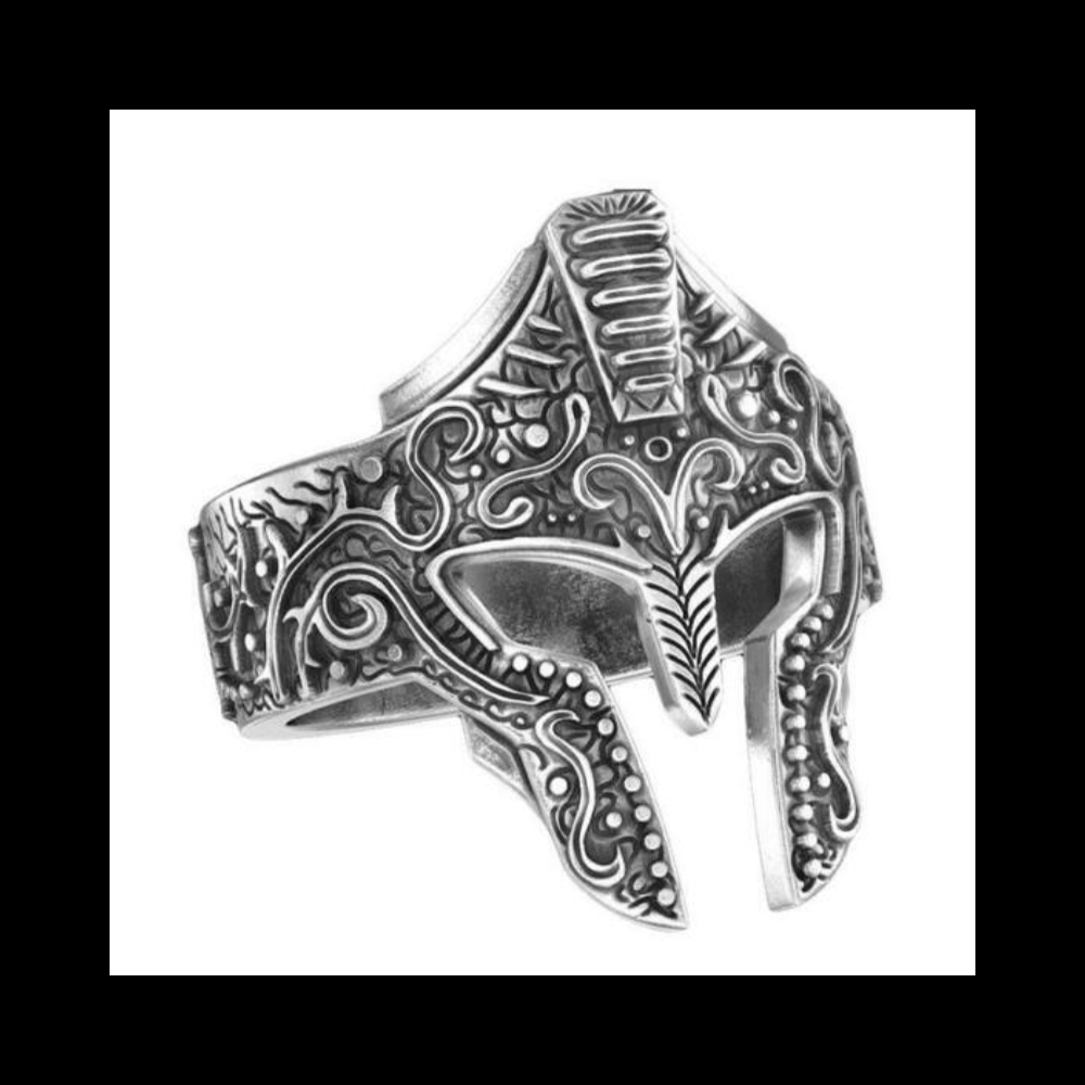 Custom cool men rings engraved jewelry retro vintage old silver antique Spartan Helmet knight ring