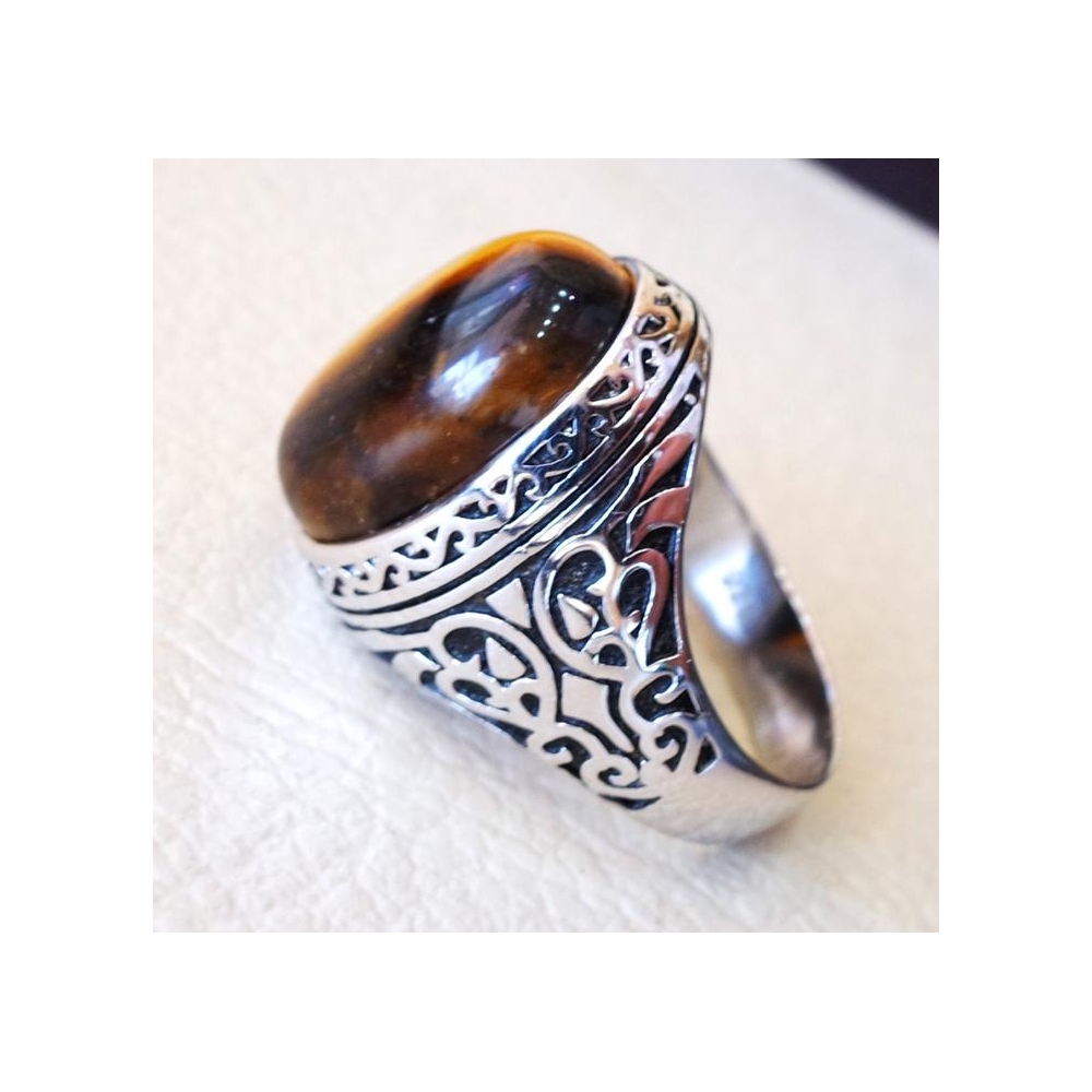 Manufacturer men jewelry black antique 925 sterling silver rings gemstone tiger eye turkish silver ring