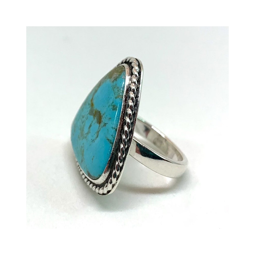 Manufacture fashion jewelry retro vintage oxidized silver big turquoise triangle large gemstone ring