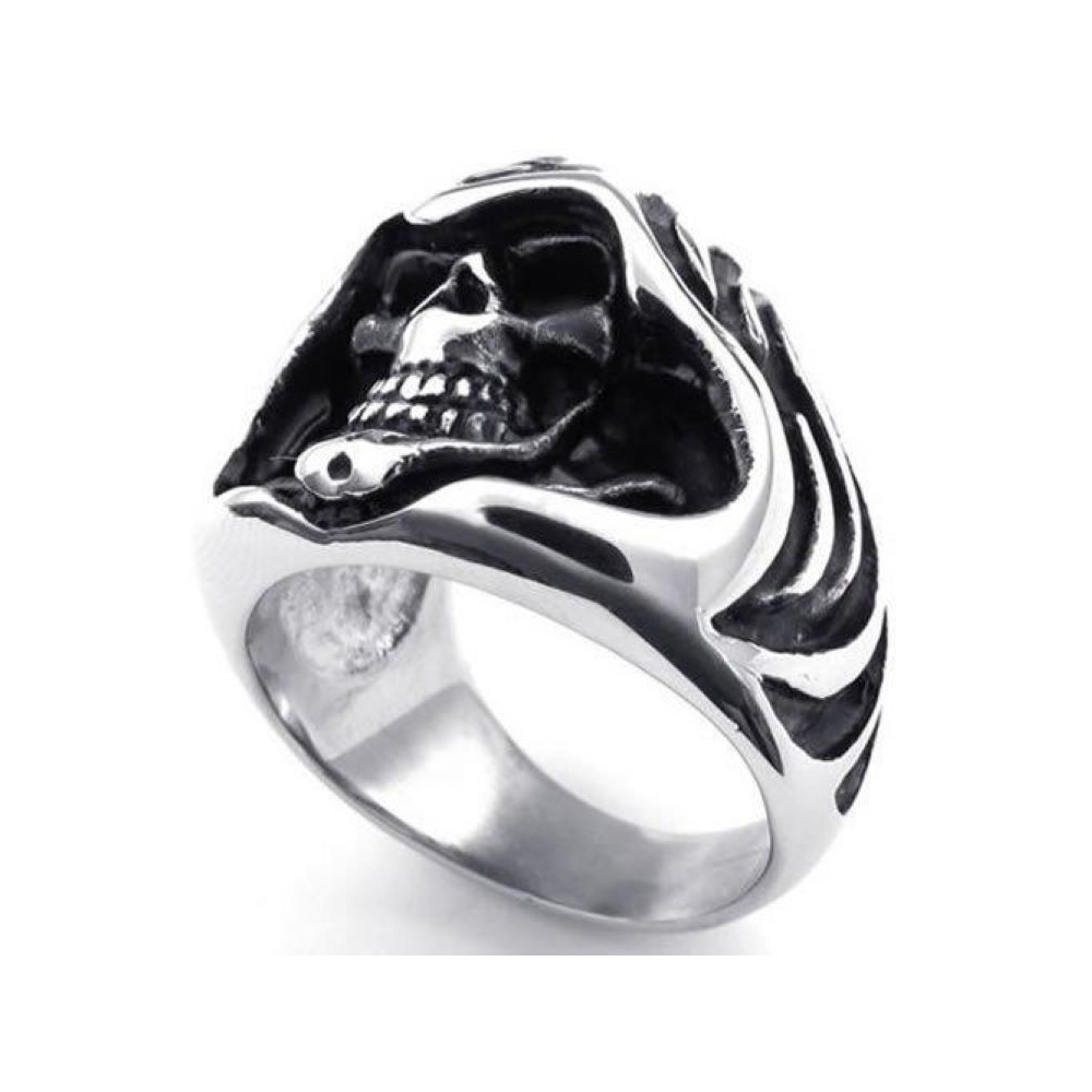制造独特的设计，雕刻的头骨复古黑色哥特式不锈钢戒指