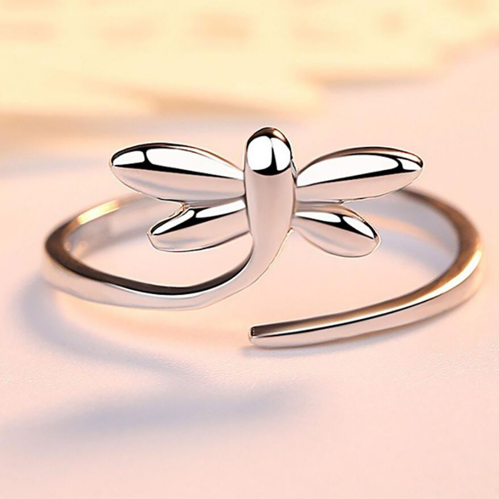 Manufacture women jewelry fine jewelry real 925 sterling silver dragonfly adjustable ring