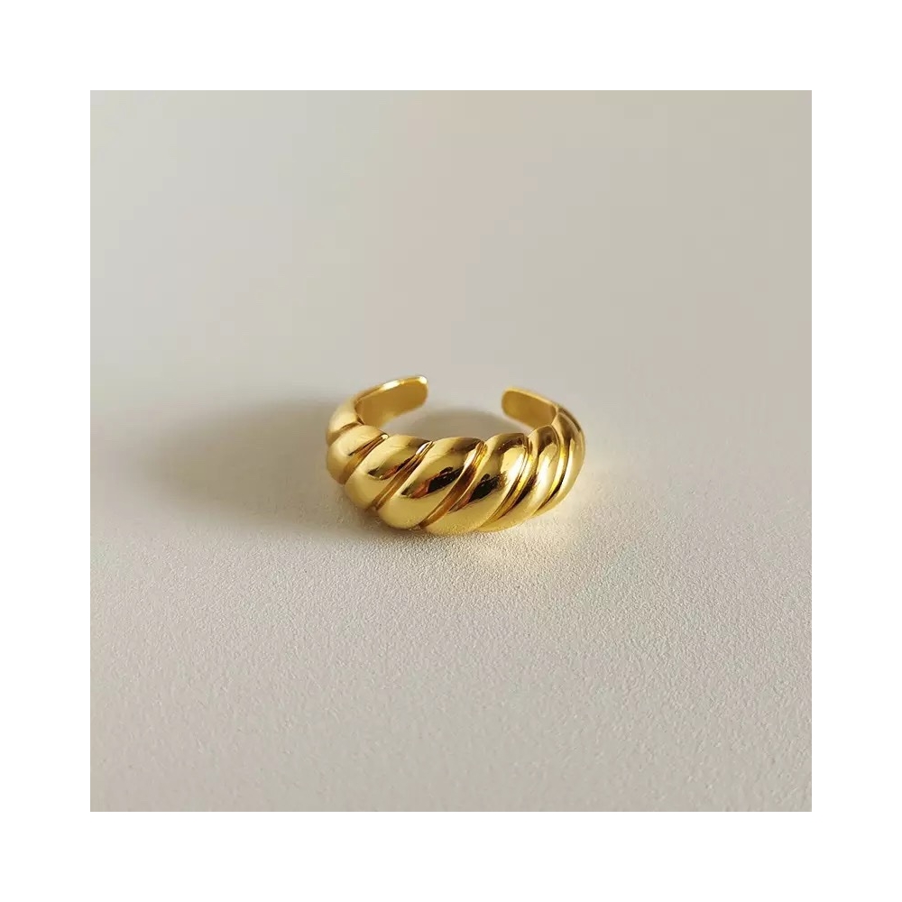 Manufacture fashion rings jewelry open adjustable real 18k gold plated wave chunky twist croissant ring