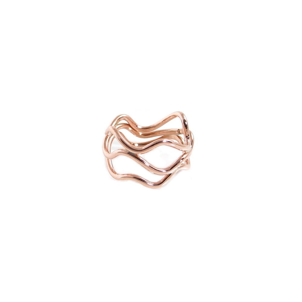 Manufacture fashion jewelry simple design finger rings women jewelry minimalist rose gold plated wave ring