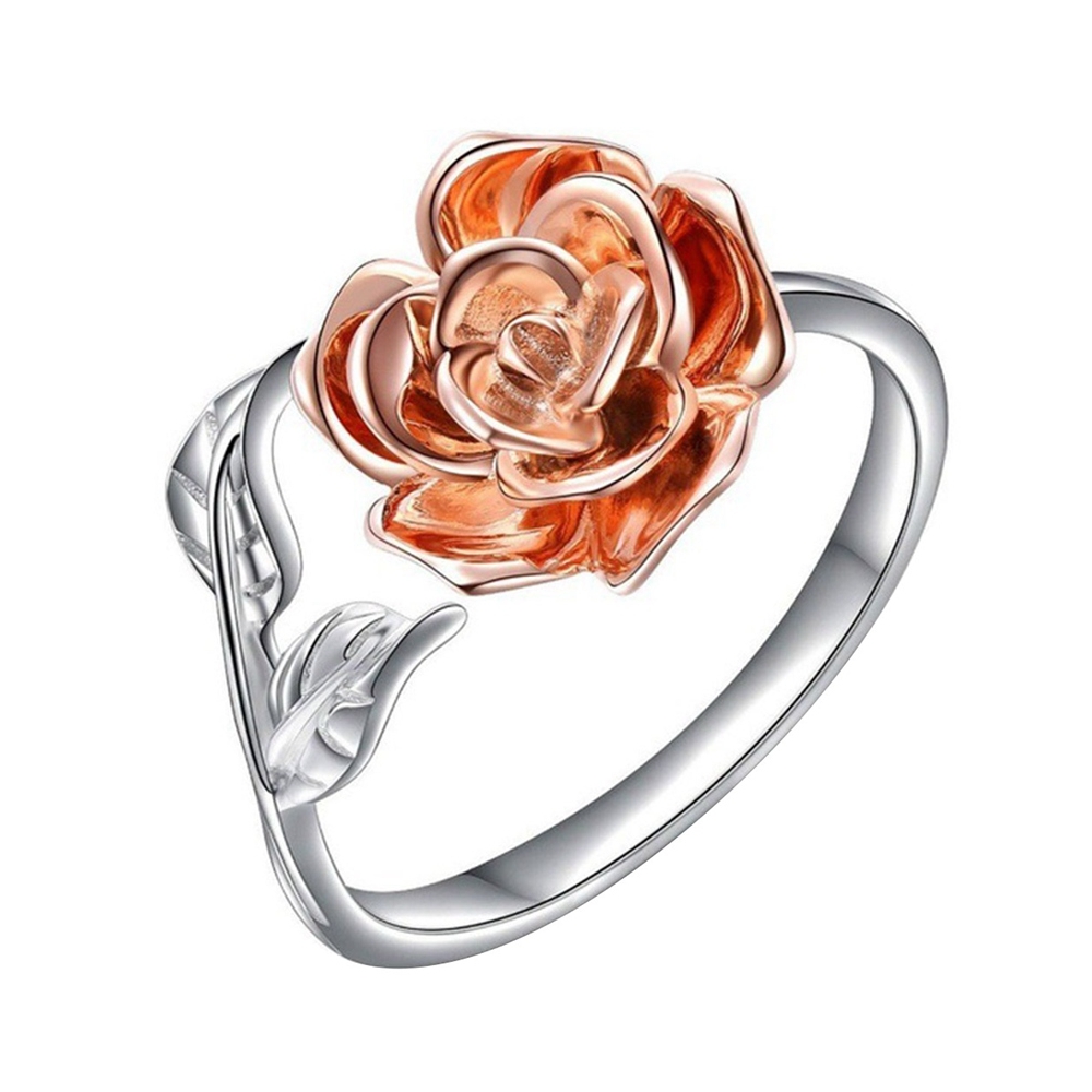 Custom rose flower rings two-tone plated rose gold plated 925 sterling silver women jewelry flower ring