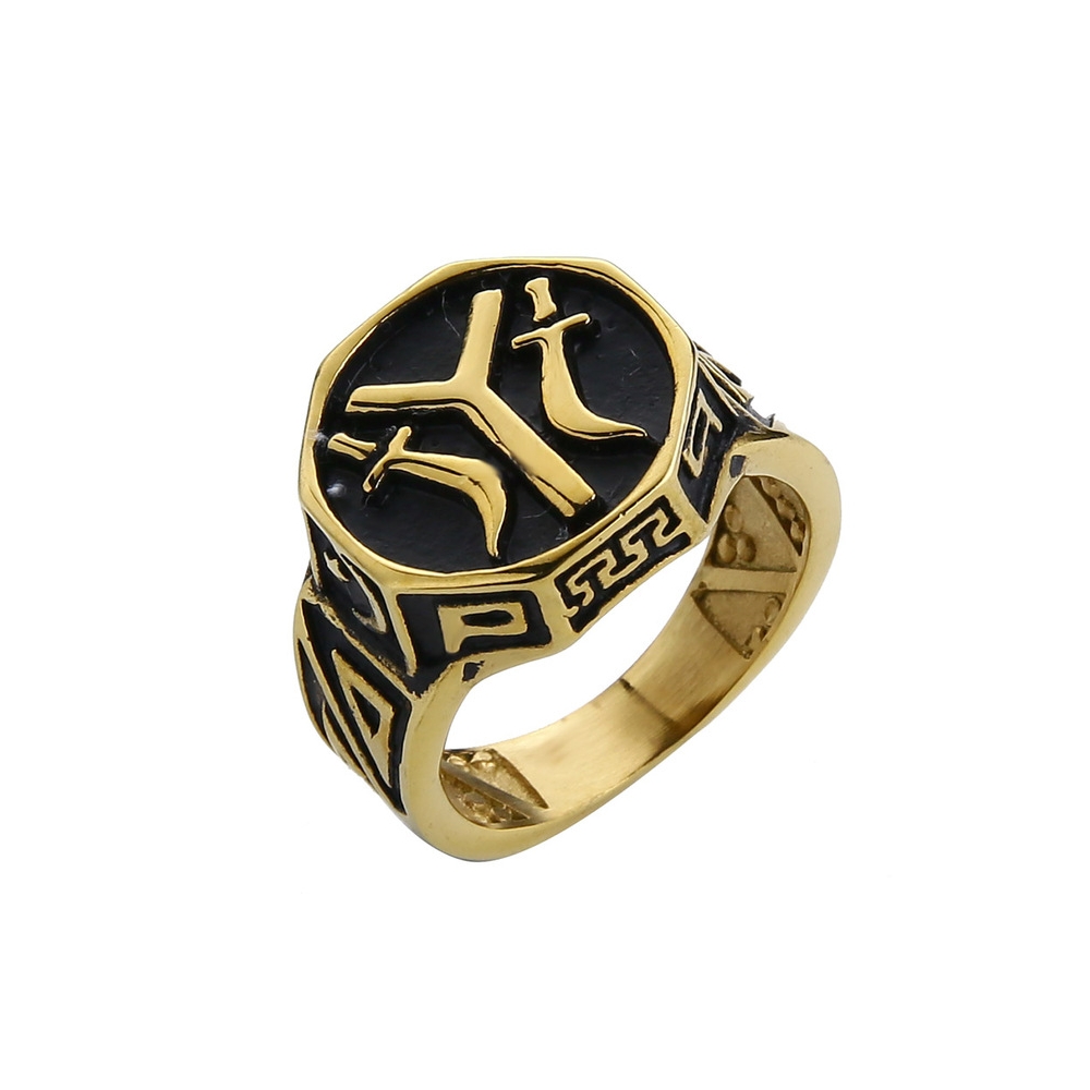 Manufacture signet ring jewelry retro vintage antique black gold plated ertugrul rings for men
