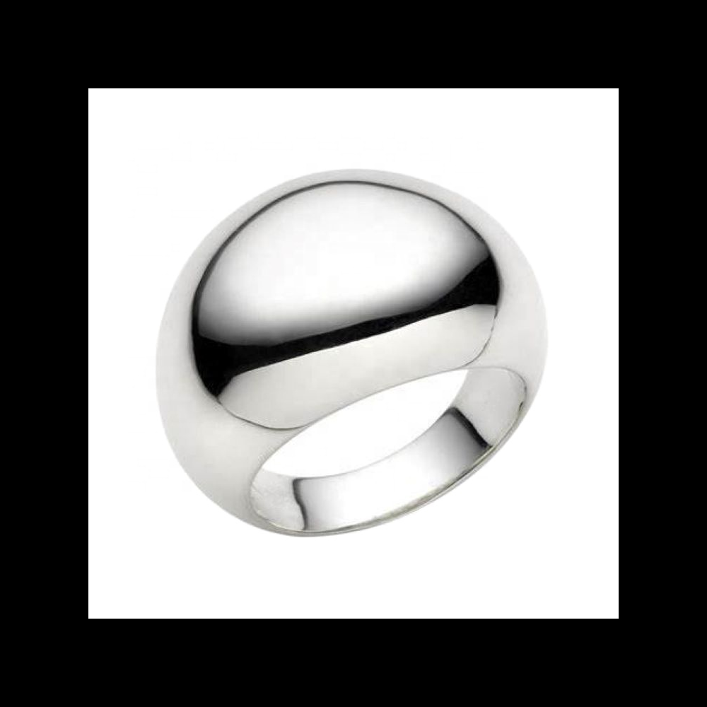 制造高品质简单设计925纯银坯料高抛光镜面圆顶戒指