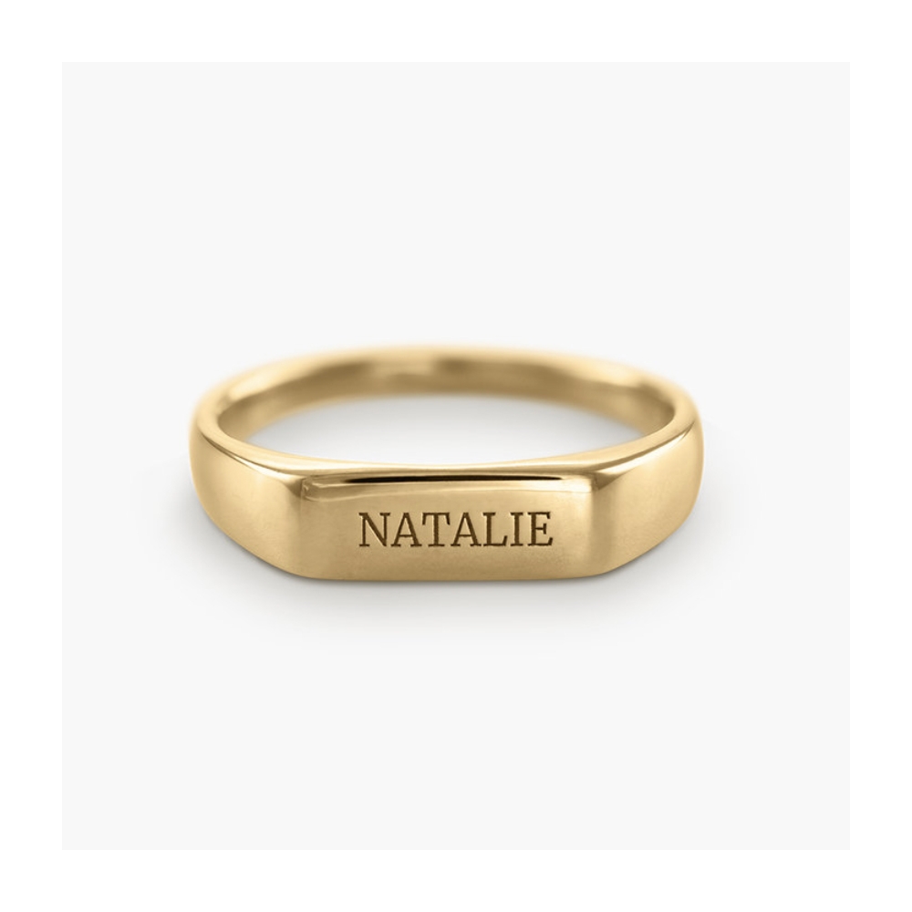 Custom personalized jewelry name engraved letter words real 18k gold plated signet ring women