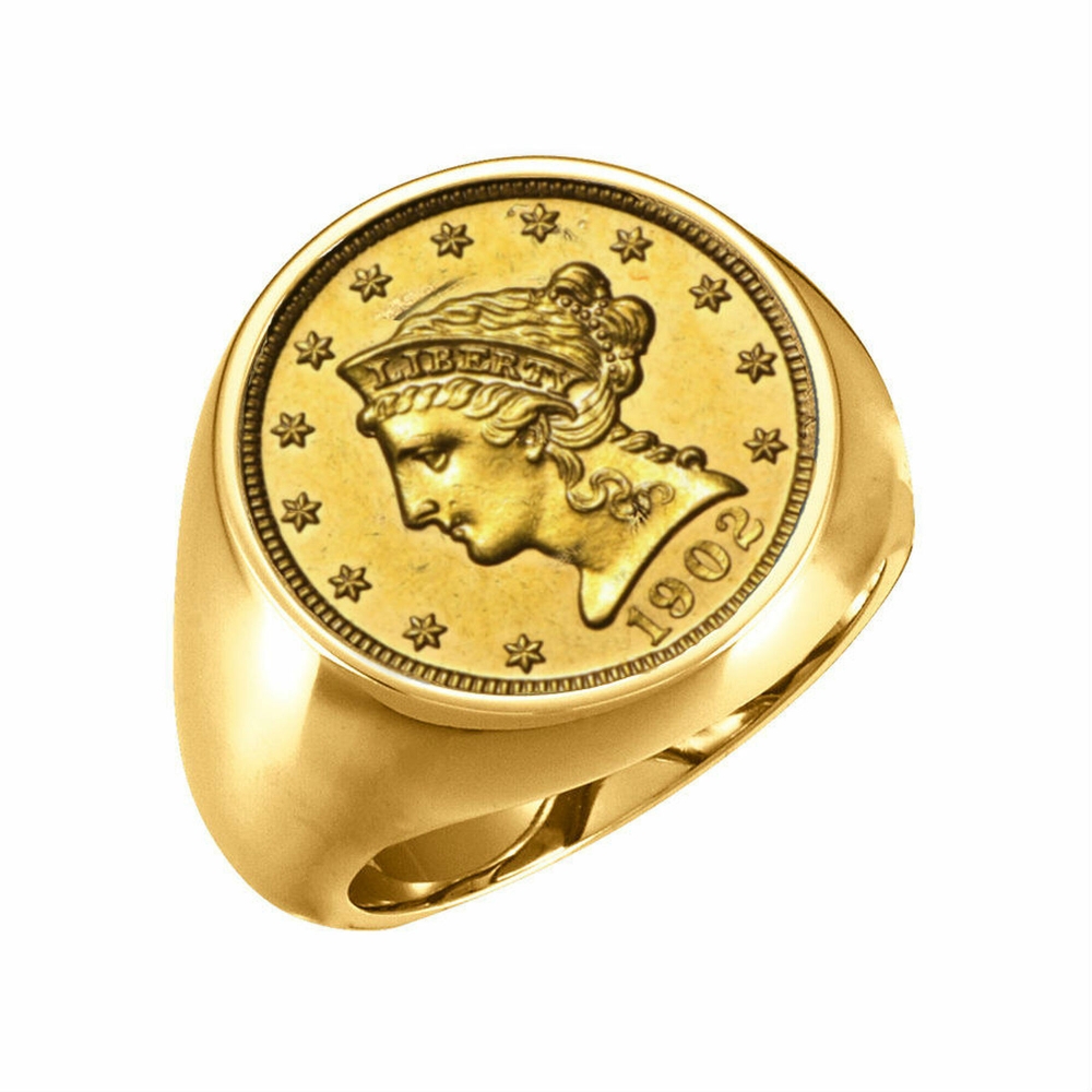 Manufacture engraved round signet rings custom fashion real 14k 18k gold plated jewelry vintage coin ring