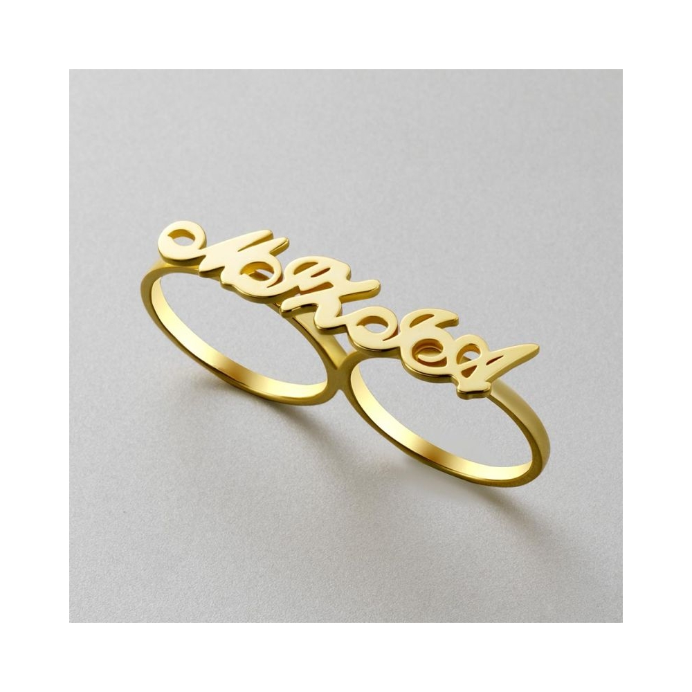 Manufacture personalized jewelry ring custom name letter fashion 18k real gold plated nameplate rings