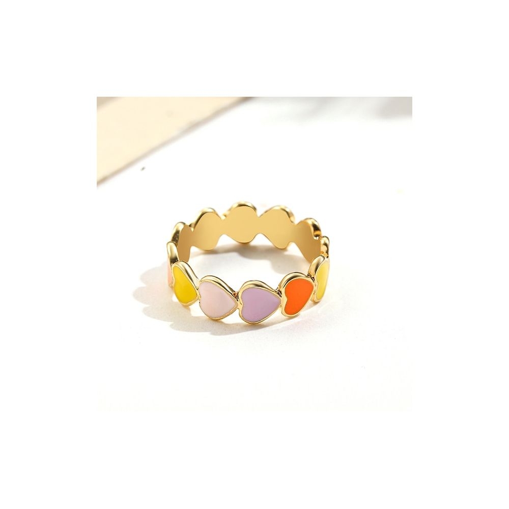 Manufacture fashion women jewelry girls finger rings real 18k gold plated custom rainbow enamel heart ring
