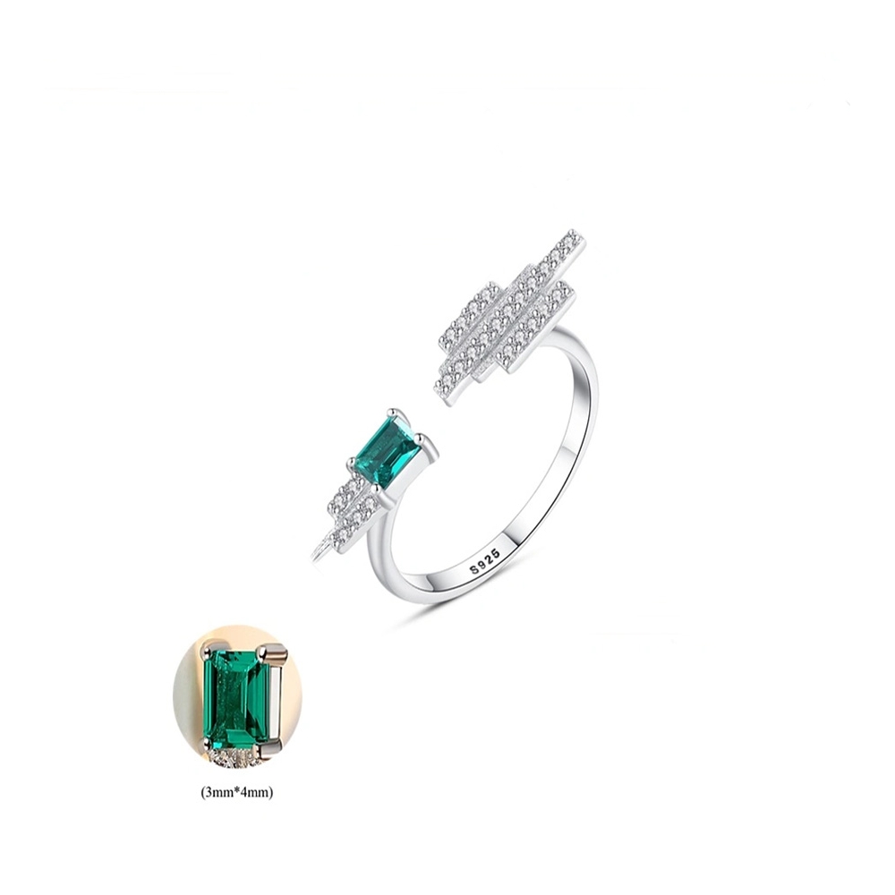 制造绿色CZ可调节手指戒指妇女珠宝高品质纯银开放宝石戒指