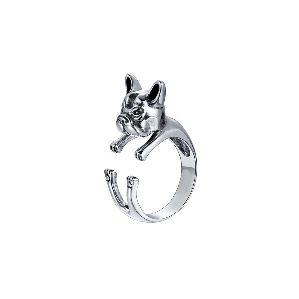 Manufacturer design dog finger open adjustable rings antique black vintage oxidized silver french bulldog ring