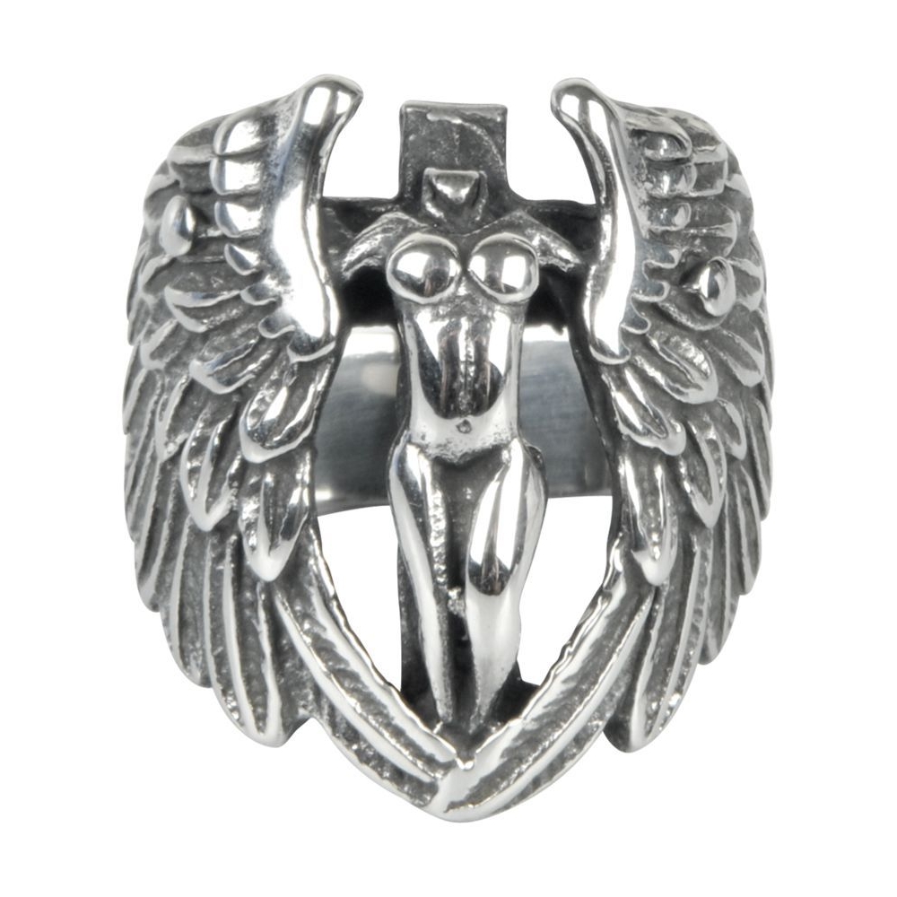 制造商十字黑色复古不锈钢戒指时尚男士珠宝定制翅膀天使戒指