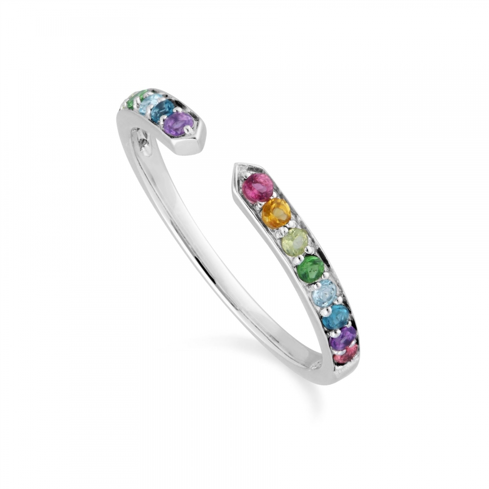 Manufacturer cubic zirconia colors rainbow finger ring high quality 925 sterling silver open gemstone rings