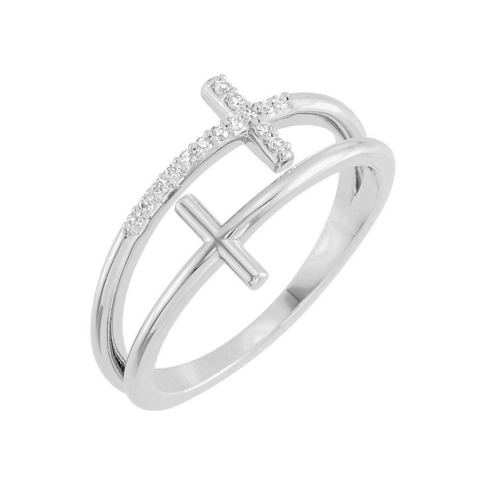 批发时尚珠宝宝石手指戒指闪亮的白色立方氧化锆双十字戒指纯银