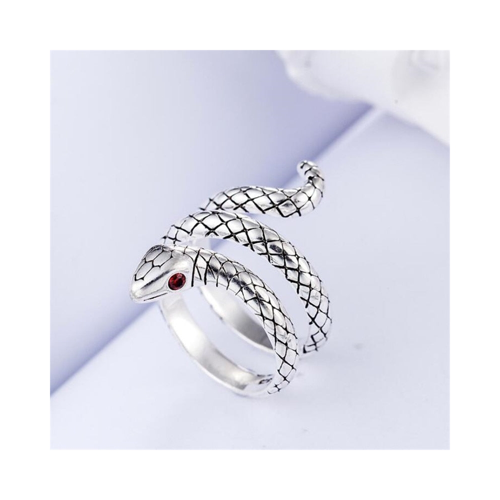 Manufacturer vintage oxidized old silver finger rings red gemstone cubic zirconia eye snake silver ring