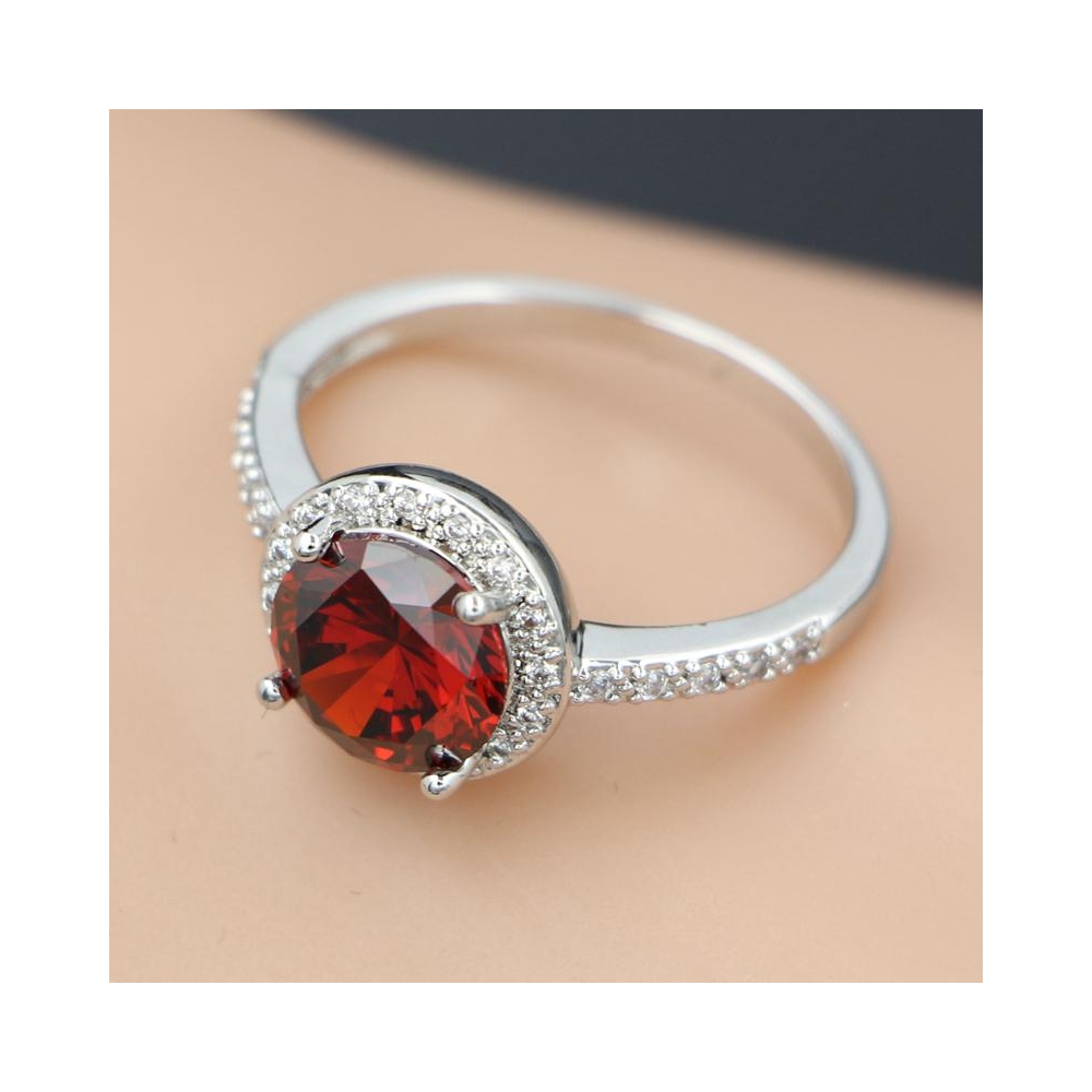Custom engagement gemstone rings women jewelry halo promise heart shape red cubic zirconia ring