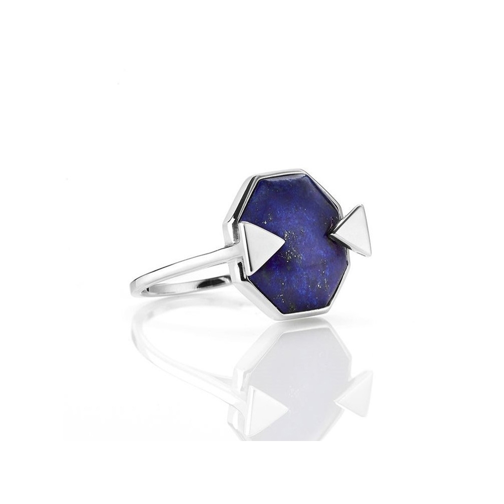  Manufacture natural gemstone rings 925 sterling silver fine jewelry hexagon blue lazuli ring lapis silver