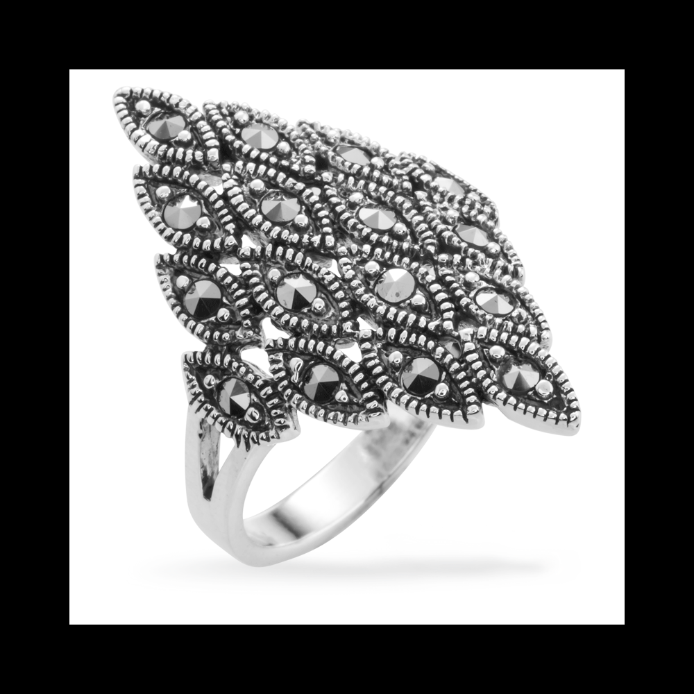 Manufacturer unique design black cubic zirconia custom oxidized silver vintage egyptian inspired marcasite ring
