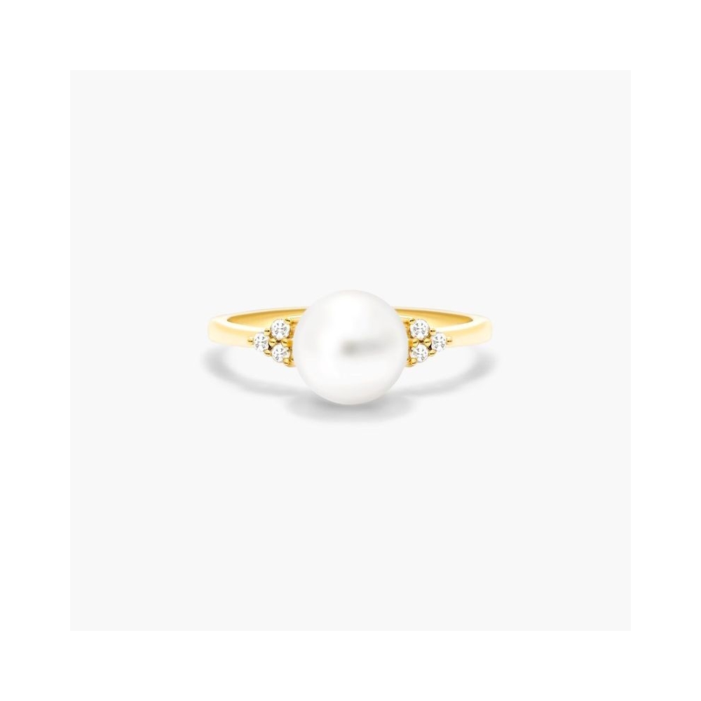 批发时尚女性珠宝真正的14k 18k镀金3A立方氧化锆白色珍珠戒指