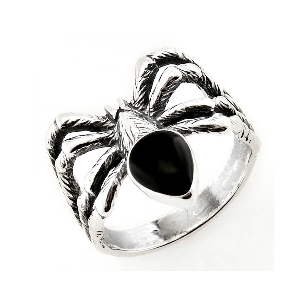 制作独特设计的珠宝黑色珐琅戒指氧化纯银925蜘蛛银戒指