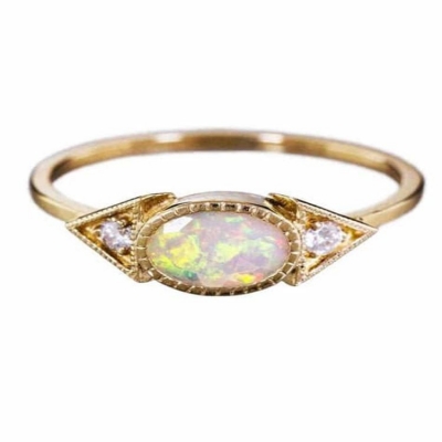 Custom gemstone jewelry women white fire opal 925 sterling silver real gold plated engagement ring