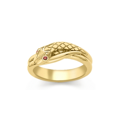Manufacture fashion jewelry custom engraved snake design red cz eye real 18k gold plated snake ring