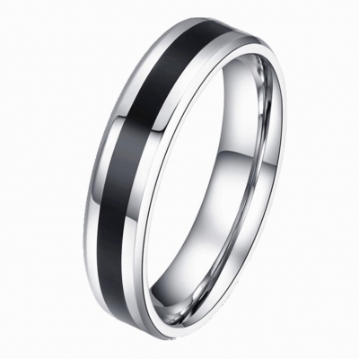 Manufacture simple design channel inlay ring wide band high polished stainless steel carbon ring
