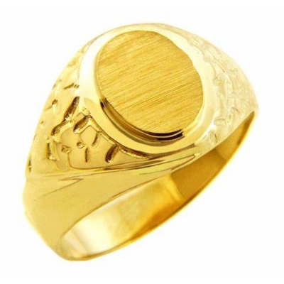 Custom fashion men jewellery sanbrushed oval signet ring design jewelry golden plated rings