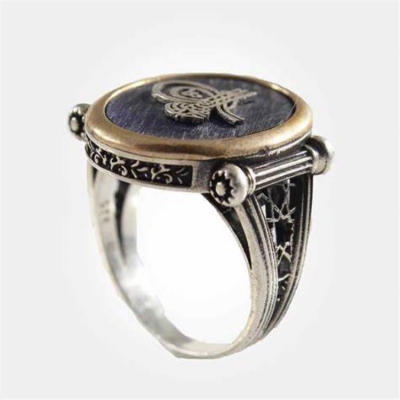 Custom engraved unique design circle signet two-tone plated gold silver vintage retro turkish rings for mens