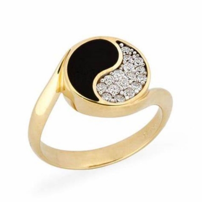 Fashion real 18k gold plated rings jewelry black enamel cubic zircon yin yang ring