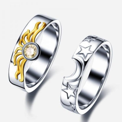 Custom engraved design jewelry gemstone high quality two-tone plating sun and moon sterling silver