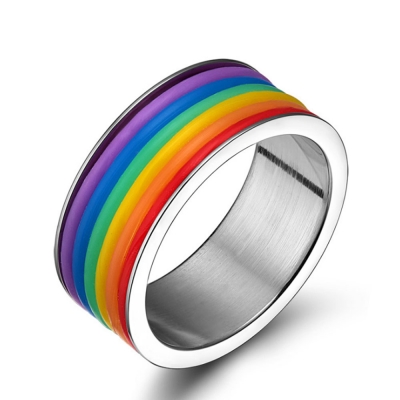 High quality men jewelry unique design custom rainbow color wide band titanium ring