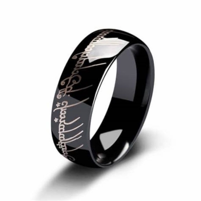Fashion popular men jewelry high polished wide band ring engraved design stainless steel black ring