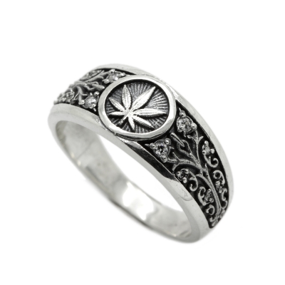Custom design gemstone cubic zirconia jewelry maple leaf black antique vintage 925 sterling silver ring