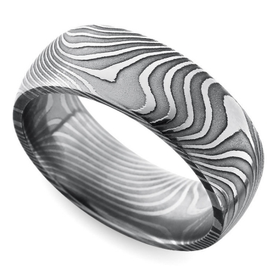 Customized high quality fashion jewelry unique Domed Twisted patterned Damascus steel men ring