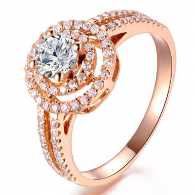 Custom high quality jewelry women rings moissanite 5A cubic zircon halo rose gold wedding ring