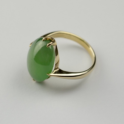 Manufacture high quality jewelry simple design 925 sterling silver 14k gold plated green jade ring