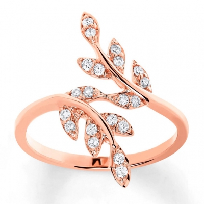 Wholesale fashion jewelry gemstone leaf cubic zirconia rose gold plated rings for women