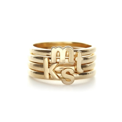 Manufacture stackable finger rings jewelry simple design fashion real gold plated initial ring